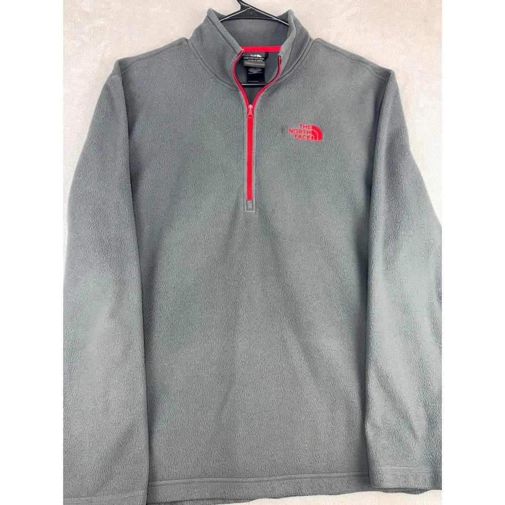 The North Face Mens Large Gray Red Quarter Zip Fleece Pullover Jacket